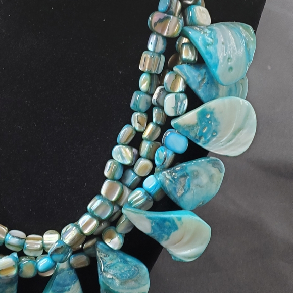 BARSE Mother Pearl Turquoise 925 Sterling Silver 3 Layer 18" Necklace & Bracelet - Picture 6 of 14